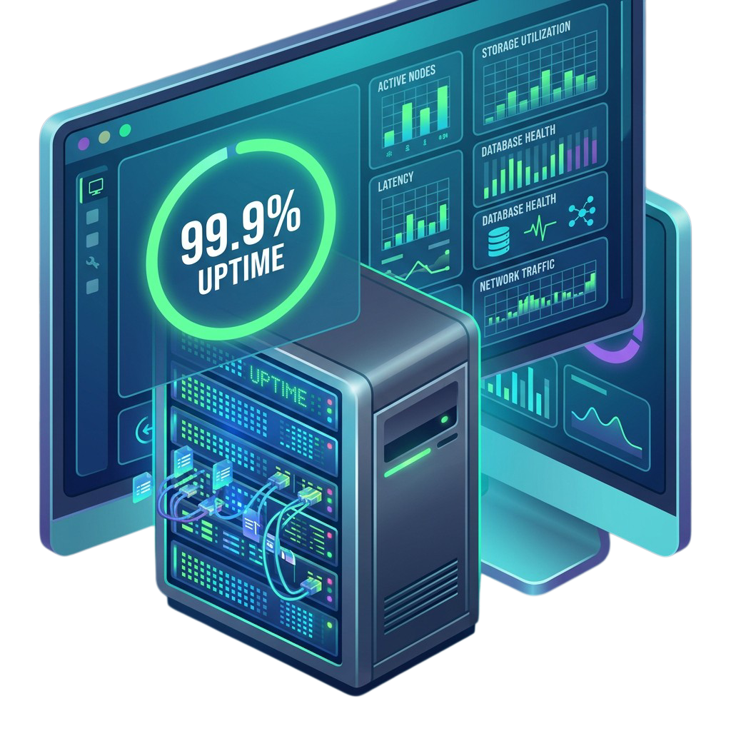99.9% uptime server cloud database illustration